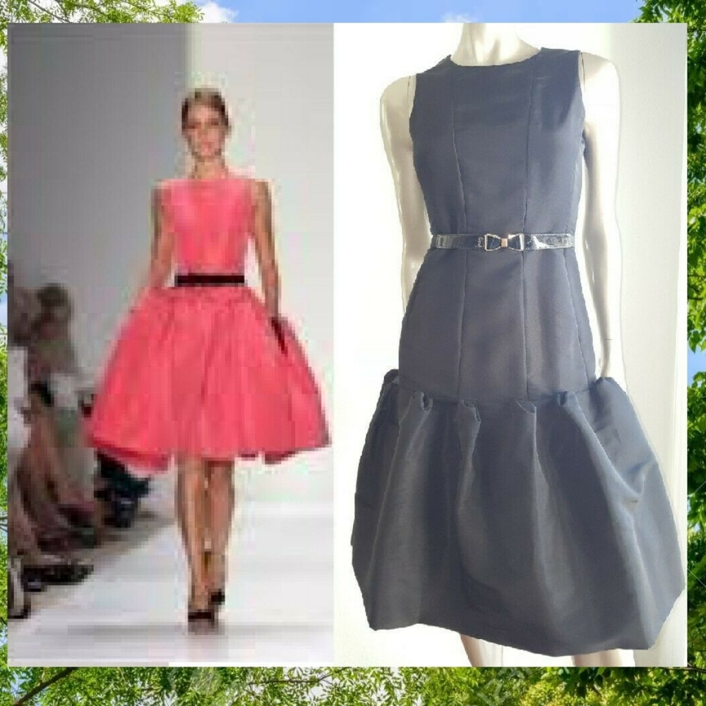 ♡$7,000 OSCAR DE LA RENTA ICONIC PLEATED BLACK SILK LINED RUNWAY DRESS S